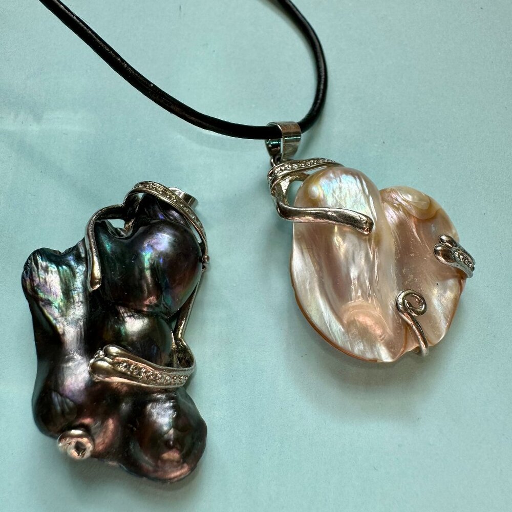 Mother of Pearl Two Large Sun & Moon  Statement Pendants on a cord